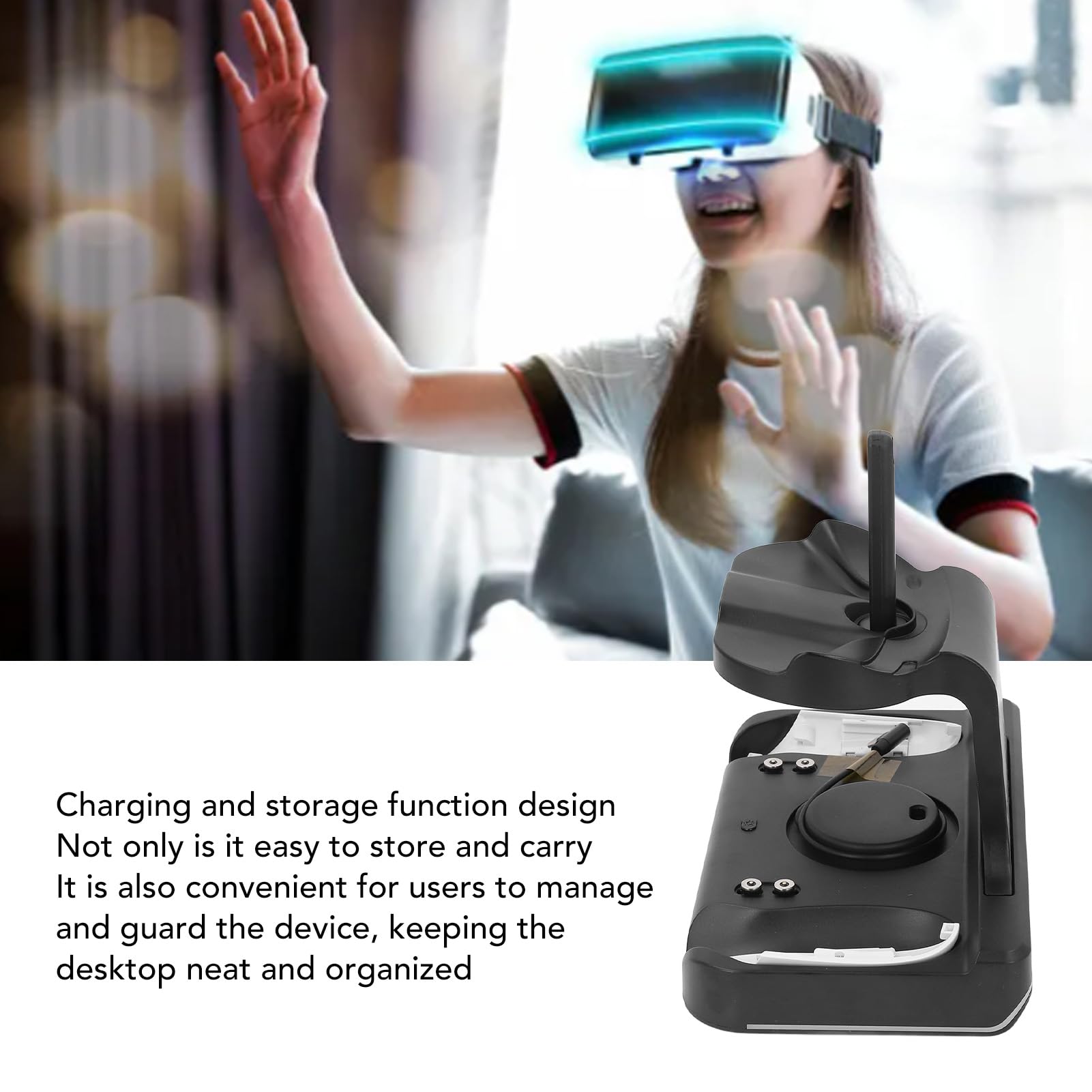 BONKZEBU Supporto di Ricarica per Controller VR Luce RGB, Stazione di Ricarica per Controller per Visore VR con 2 Batterie Ricaricabili, Supporto di per per Visore (Nera)