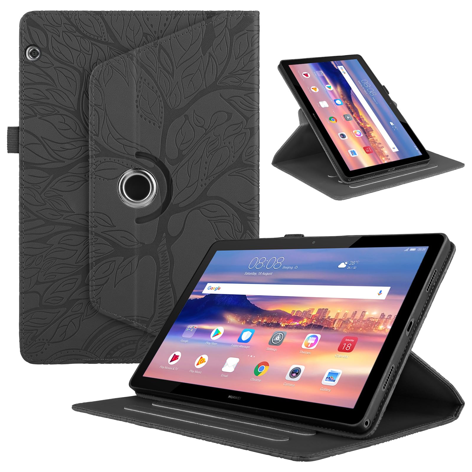 Funda para Samsung Galaxy Tab S9/ S8/ S7 11" (SM-X710/X700/T870) PU Cuero Tablets Protectora Cover 360°Carcasa Giratoria de ángulo Múltiple Stand Función Tablets Funda,Rojo Árboles — view 196