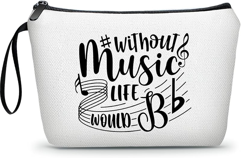Necessaire de maquiagem SEAMOON com zíper, estampa musical e alça, Music124