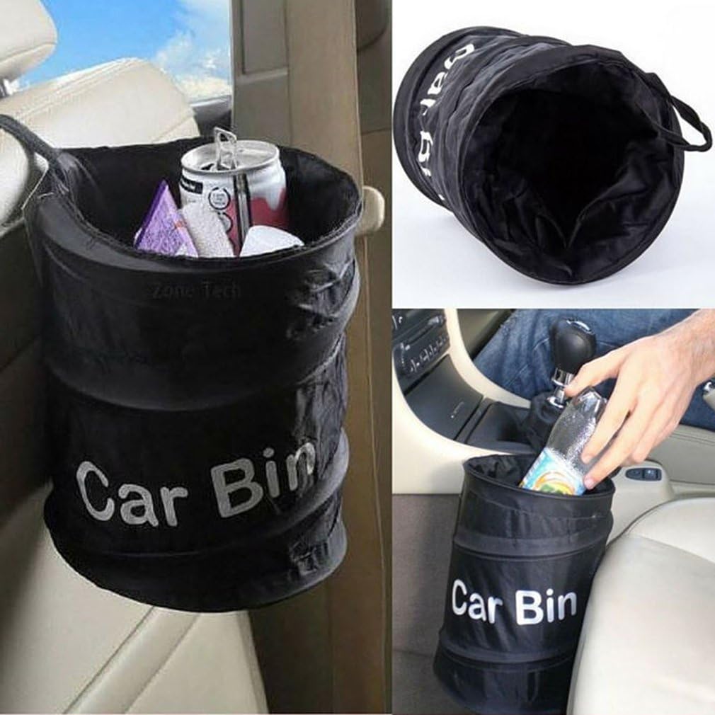 8sanlione Car Trash Can With Storage Pockets, Foldable Hanging Large Capacity Garbage Bin Leak Proof Waterproof Trash Bin Multipurpose Organizer Car Accessories For Truck Suv Home Office Black