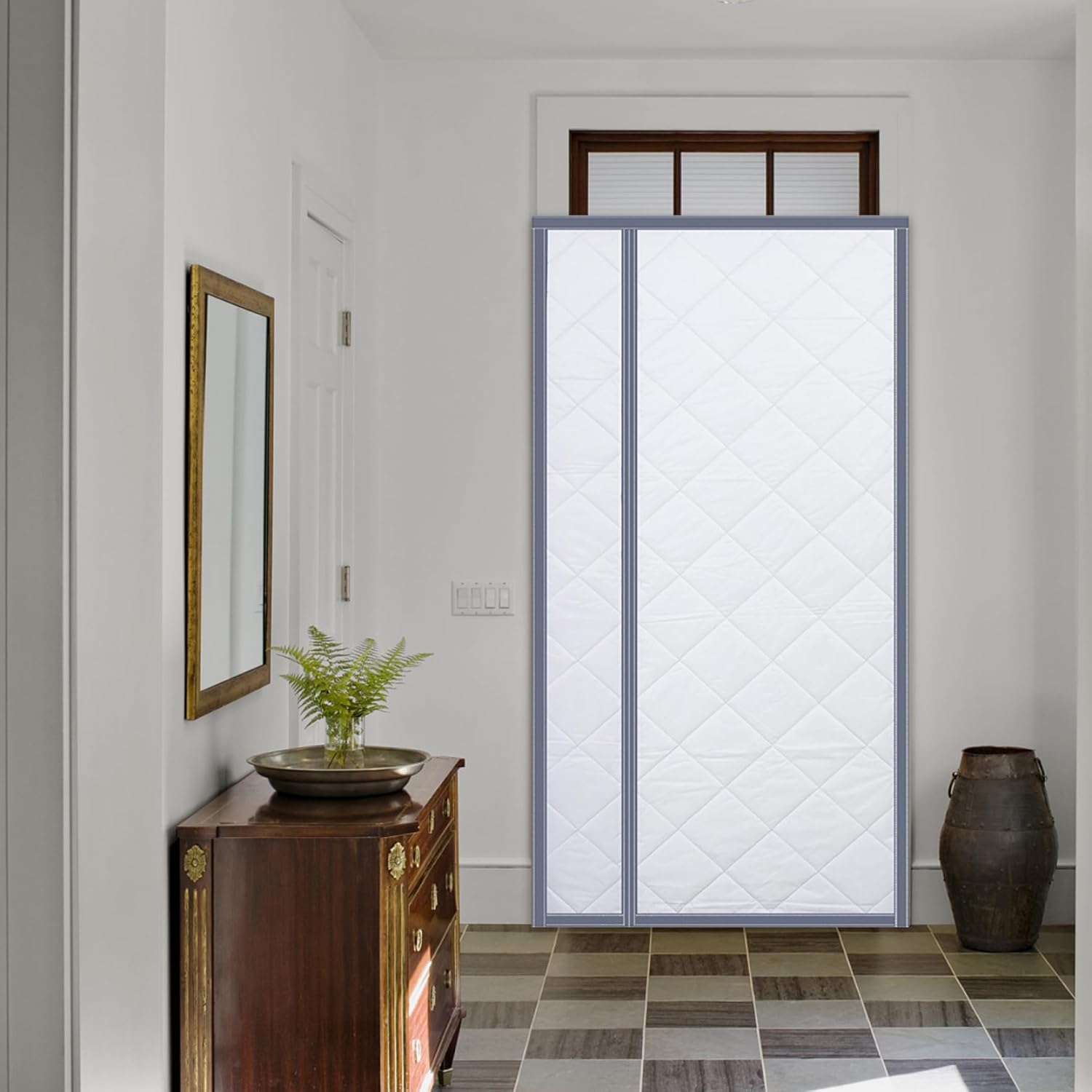 Thermal Door Curtains for Winter 39.4 X78.7 Inch Side Opening Self-adhesive Insulated Door Curtain Cold and Noise Proof Temporary Screen for Cold Weather Grey