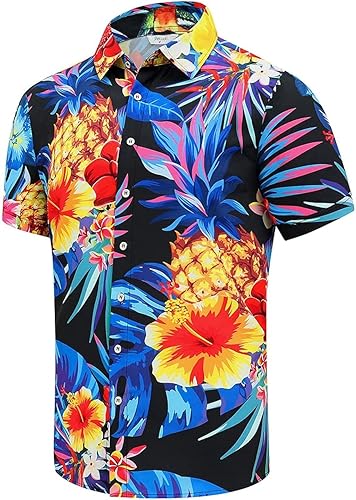 SheLucki - Camisa hawaiana para hombre, unisex, de manga corta, con botones, para la playa y el verano, ropa casual estampada con sombra de palmas