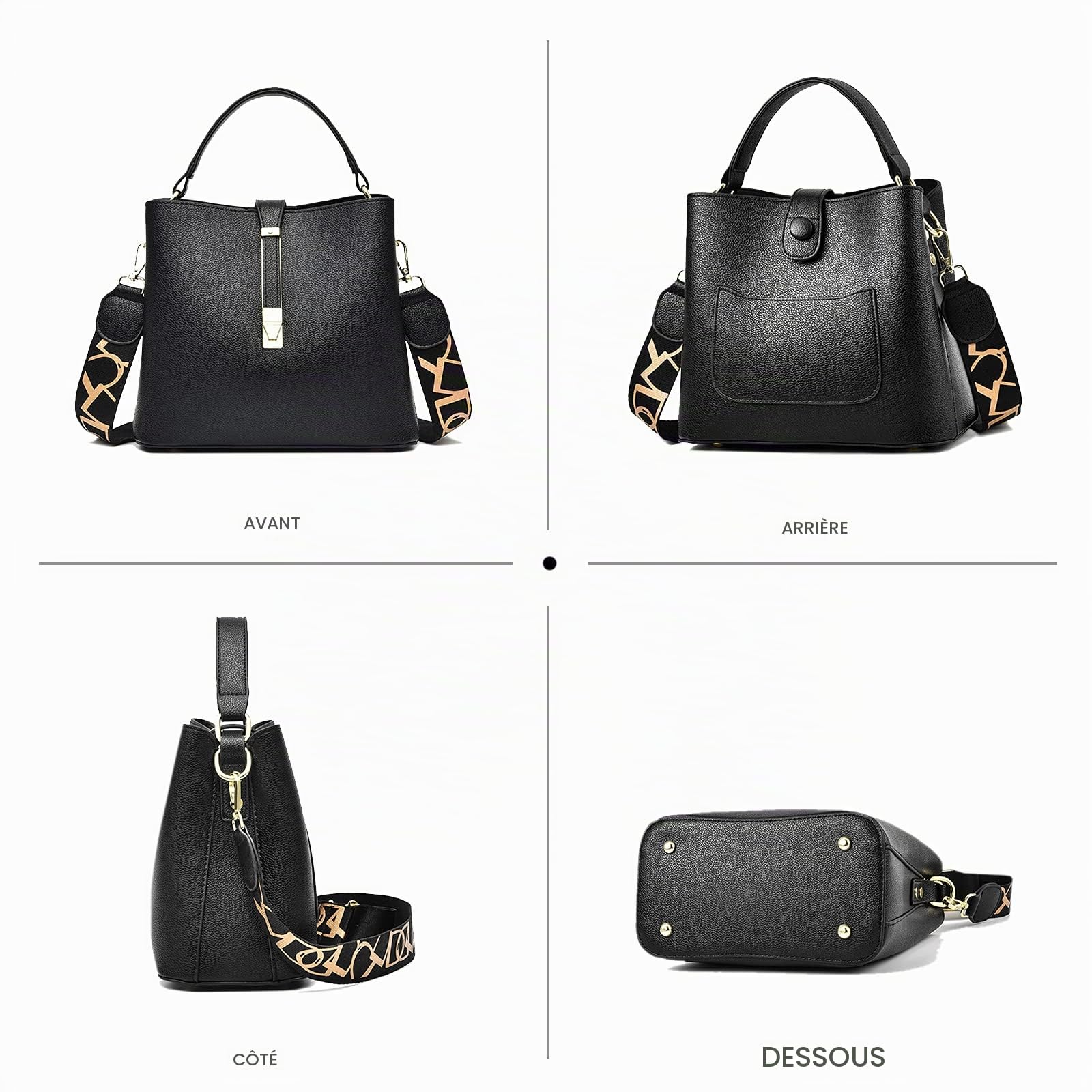 NICOLE & DORIS Sac a Main Femme Sac Bandouliere Porté Epaule Cuir PU Femme Cuir Sacs Grand Capacité Sac Cabas Fourre Sac seau noir
