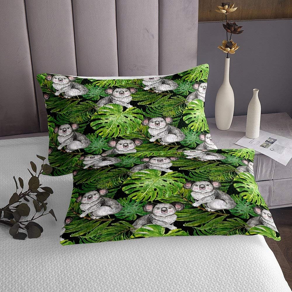Prоmо Dіѕсоunt Uр Tо 70% оƒƒ Green Palm Leaf Grey Koala Print Quilted Coverlet Kids Room Cute Koala Pattern Bedspread King Cute Cartoon Animal Pattern Bedroom Coverlet Sets 3 Pieces(1 Coverlet Set with 2 Pillow Shams)
