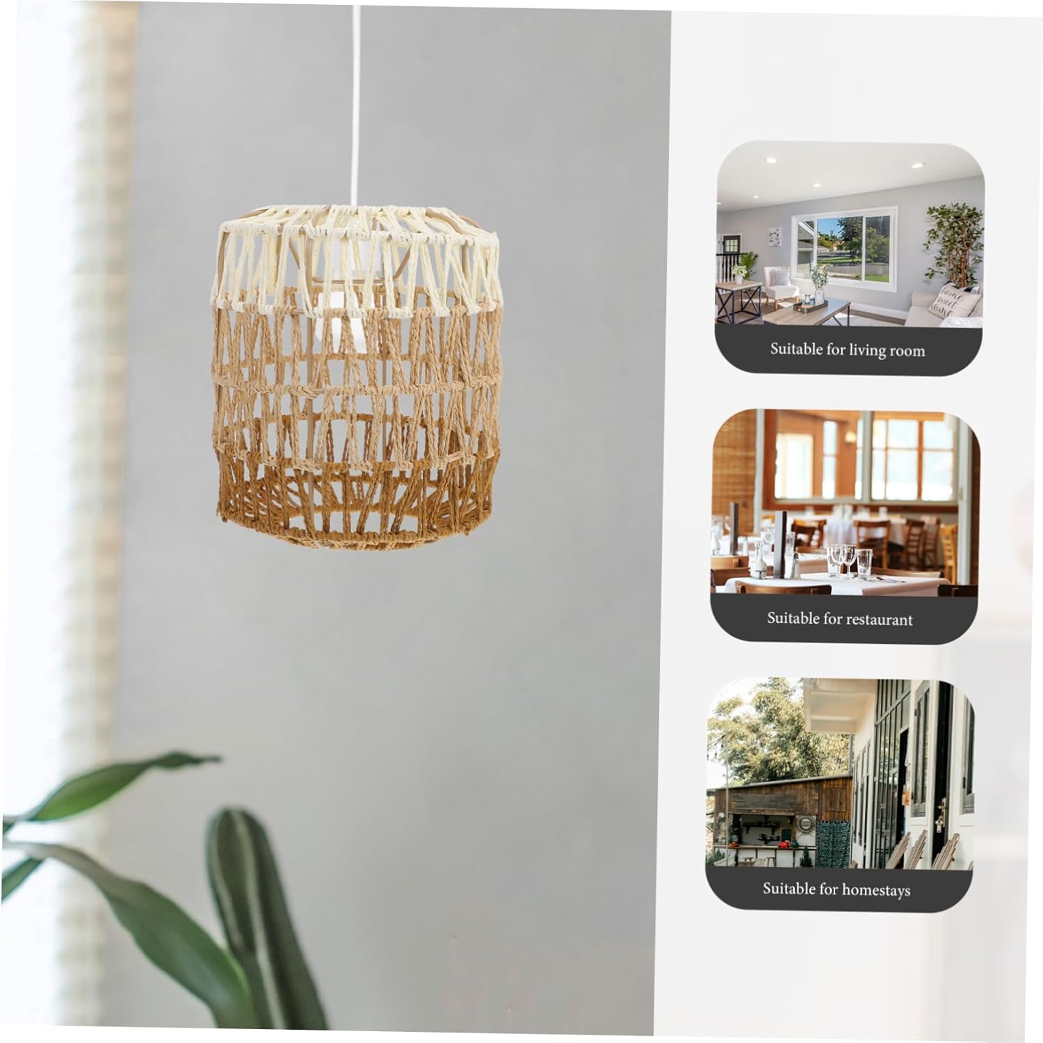 Boho Rattan Lampshade Woven Light Fixture for Bedroom Decor Gradient Ceiling Pendant Lamp Cover