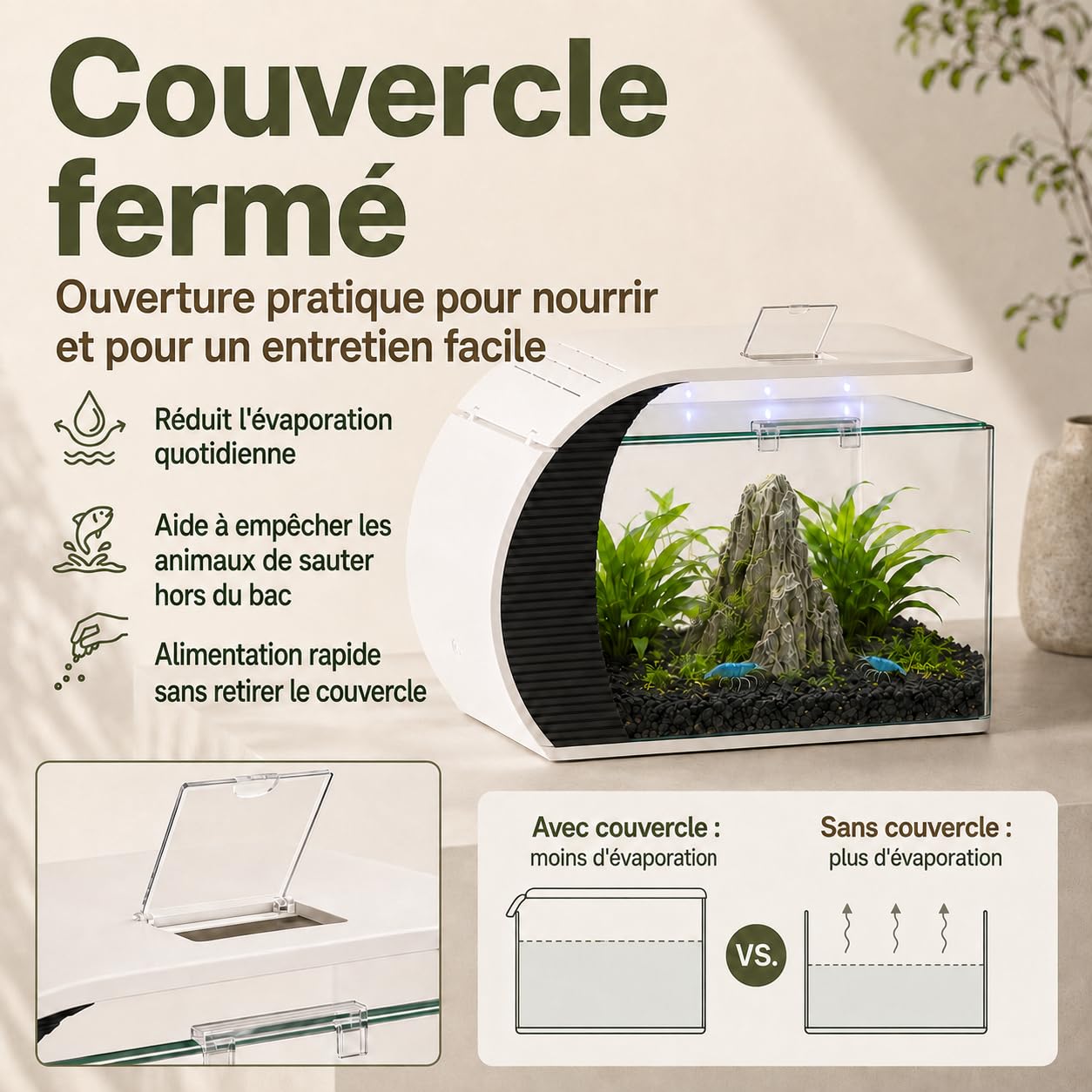 Aquarium de 5 gallons, avec éclairage LED et pompe à eau, capacité pour poissons d'ornement, crabes, plantes, idéal pour salon, chambre à coucher, bureau, décoration
