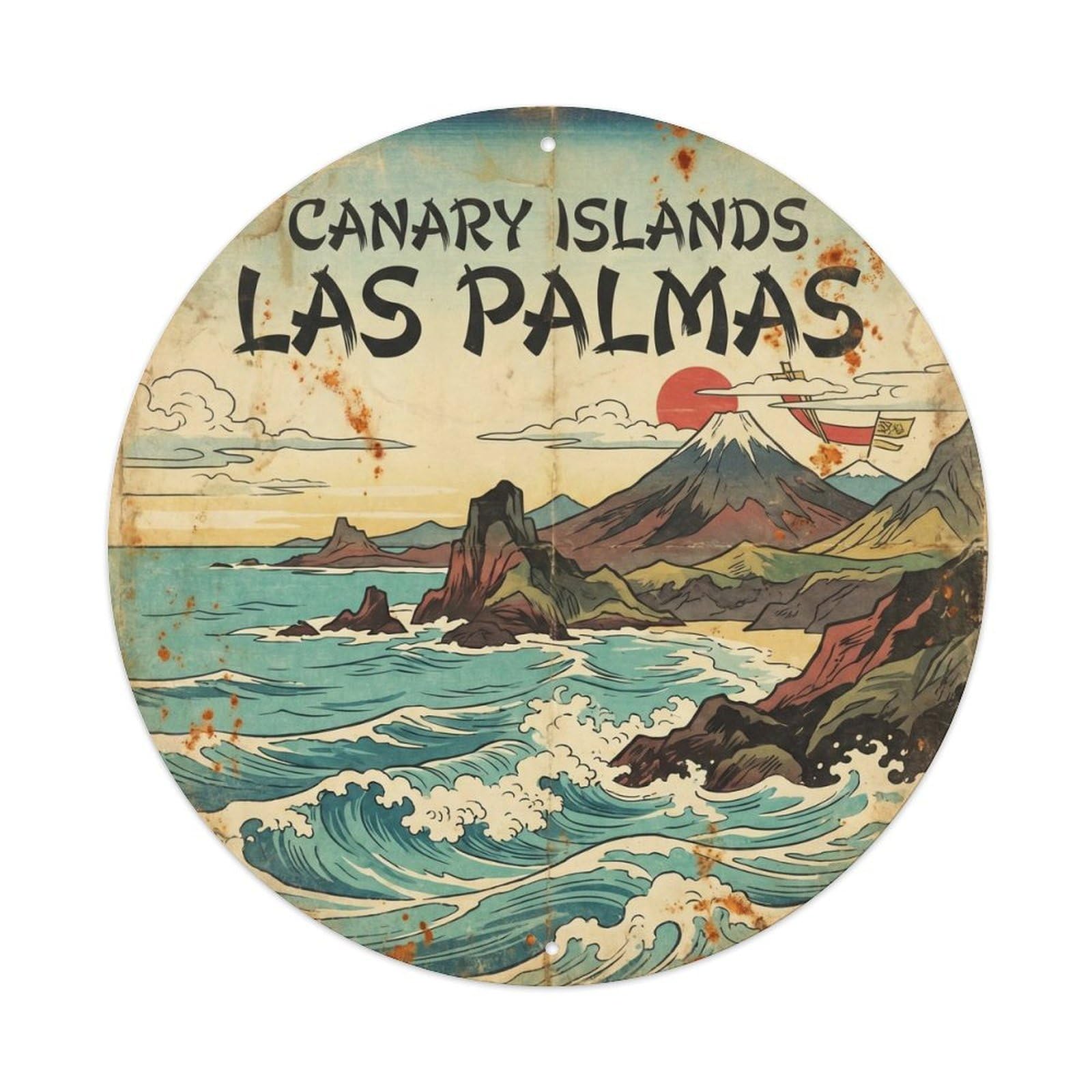 Olyhtr 8X8inch Classic Style Canary Islands Las Palmas Island Destination Woodblock Metal Tin Sign