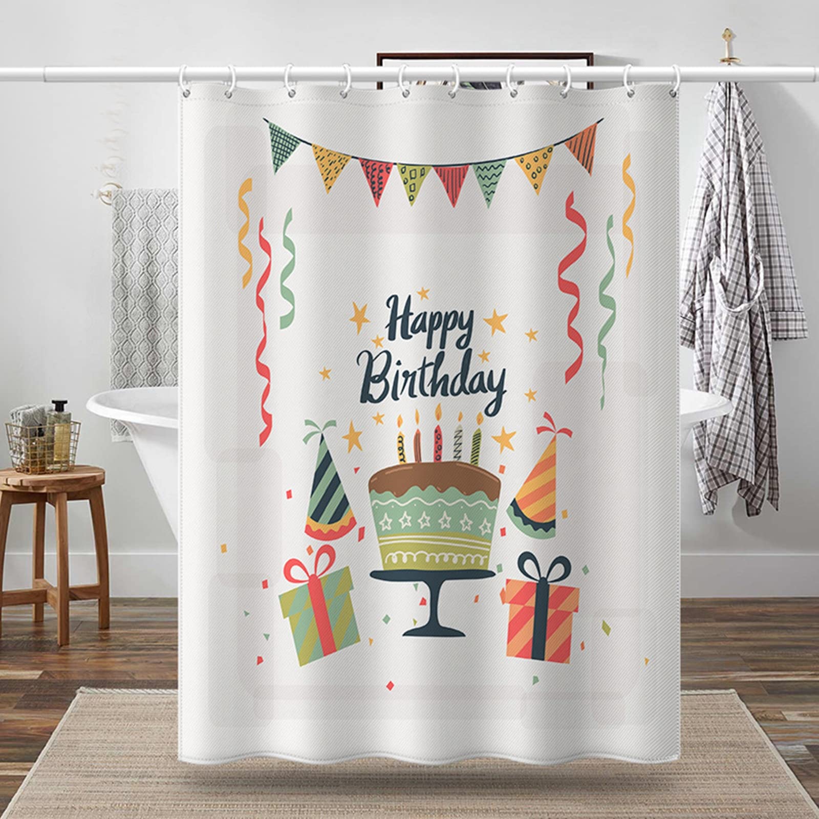 Rideau douche Joyeux Anniversaire KnSam pour une salle de bain festive et colorée