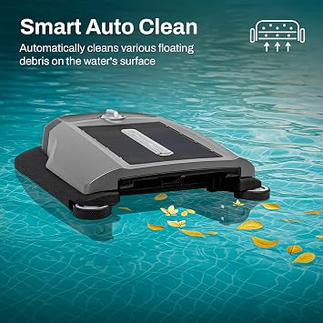 Betta Flex Solar-Powered Robotic Pool Skimmer Cordless with Dual Cleaning Modes, Soft-Touch Pool Protection. Compatible with Infinity Edge, In-Ground & Above-Ground Pools (Grey)