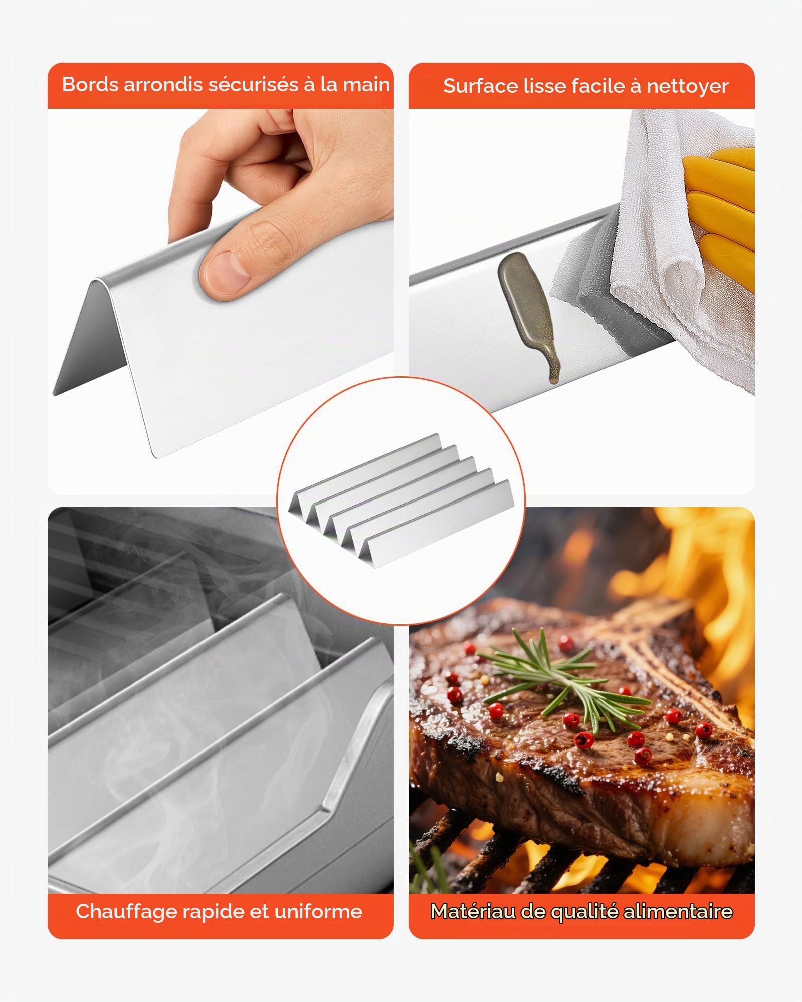 VEVOR Barres Cache-brûleurs et Diffuseur de Chaleur pour Barbecue 7PCs, Déflecteur de Graisse pour Brûleur 44,6 cm, Pièce de Rechange pour Barbecues Weber Genesis Série 300, E310, E320, E330, S310