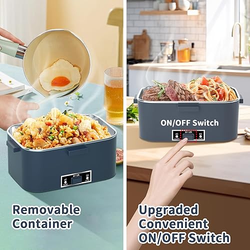 Miniatura 2 de Fiambrera eléctrica con calefacción para adultos con 2 contenedores de 1.8 L, interruptor de encendido y apagado y doble capa de 0.6 L, portátil de