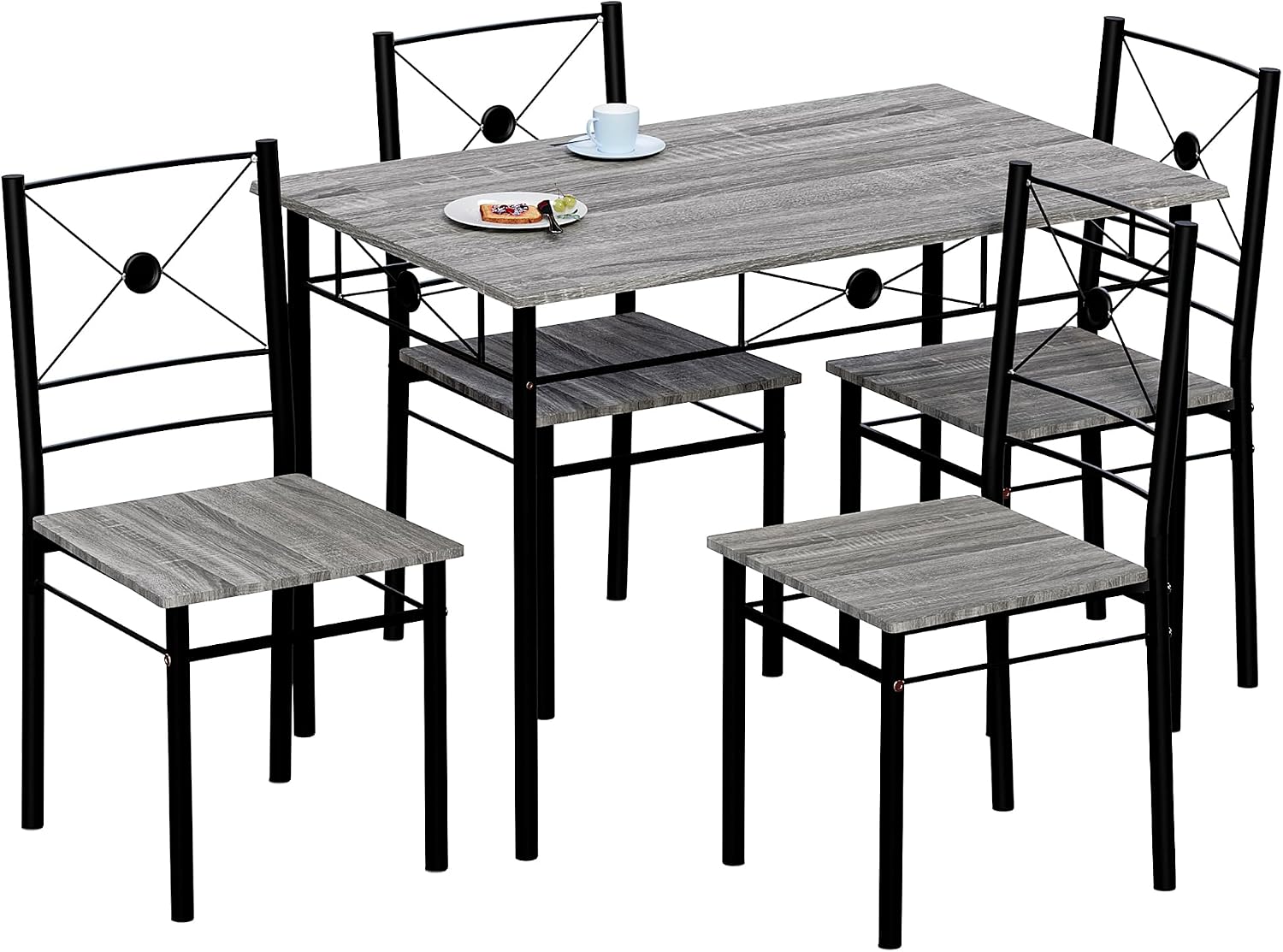 Vida Designs Roslyn Dining Table and Chair Set, Kitchen Breakfast Modern Contemporary Furniture Set (Grey, 4 Seater)