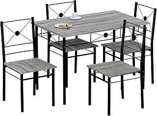 Vida Designs Roslyn Dining Table and Chair Set, Kitchen Breakfast Modern Contemporary Furniture Set (Grey, 4 Seater)
