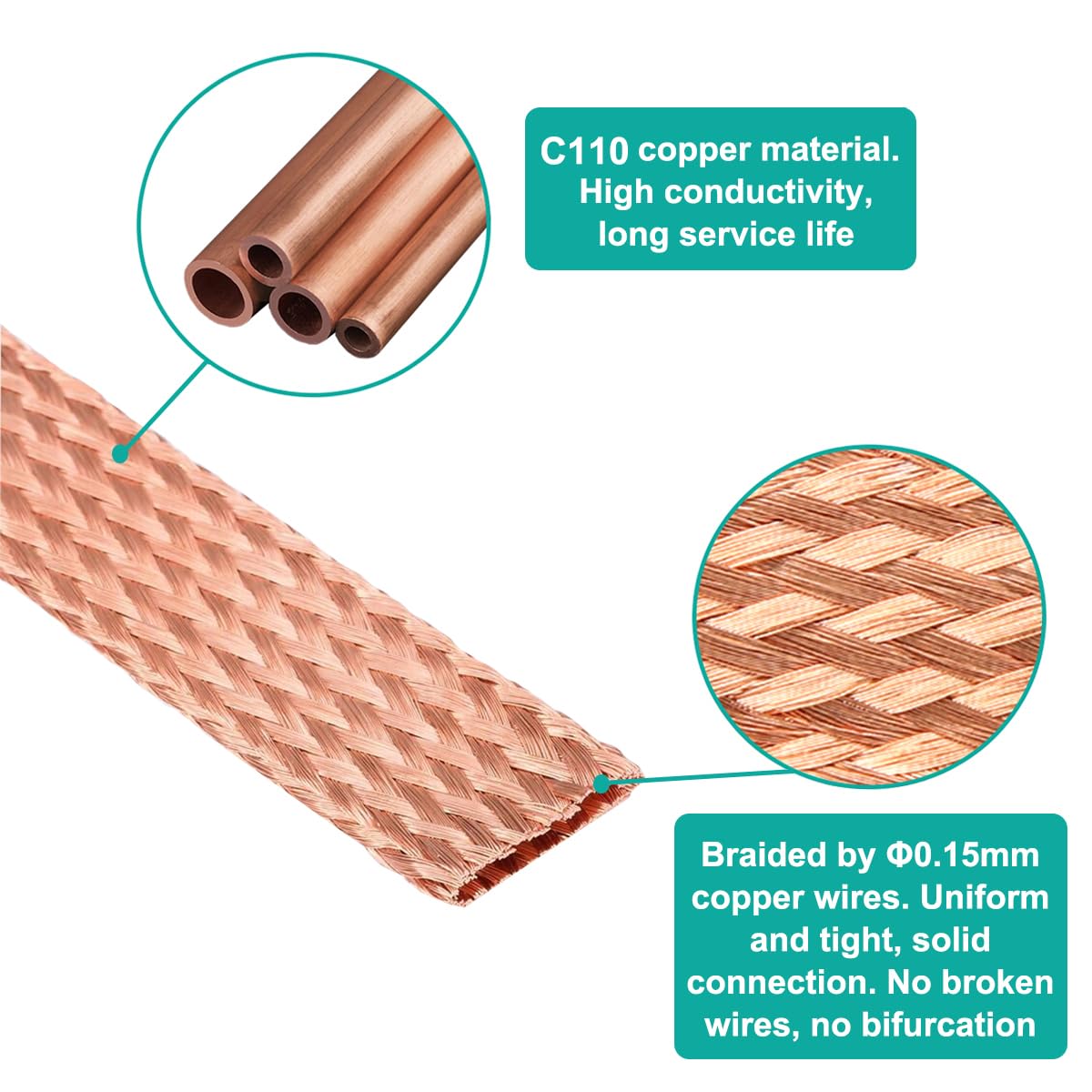 Wire Shielding Electrical Cable Sleeve Tinned Copper Metal Braid - View #2