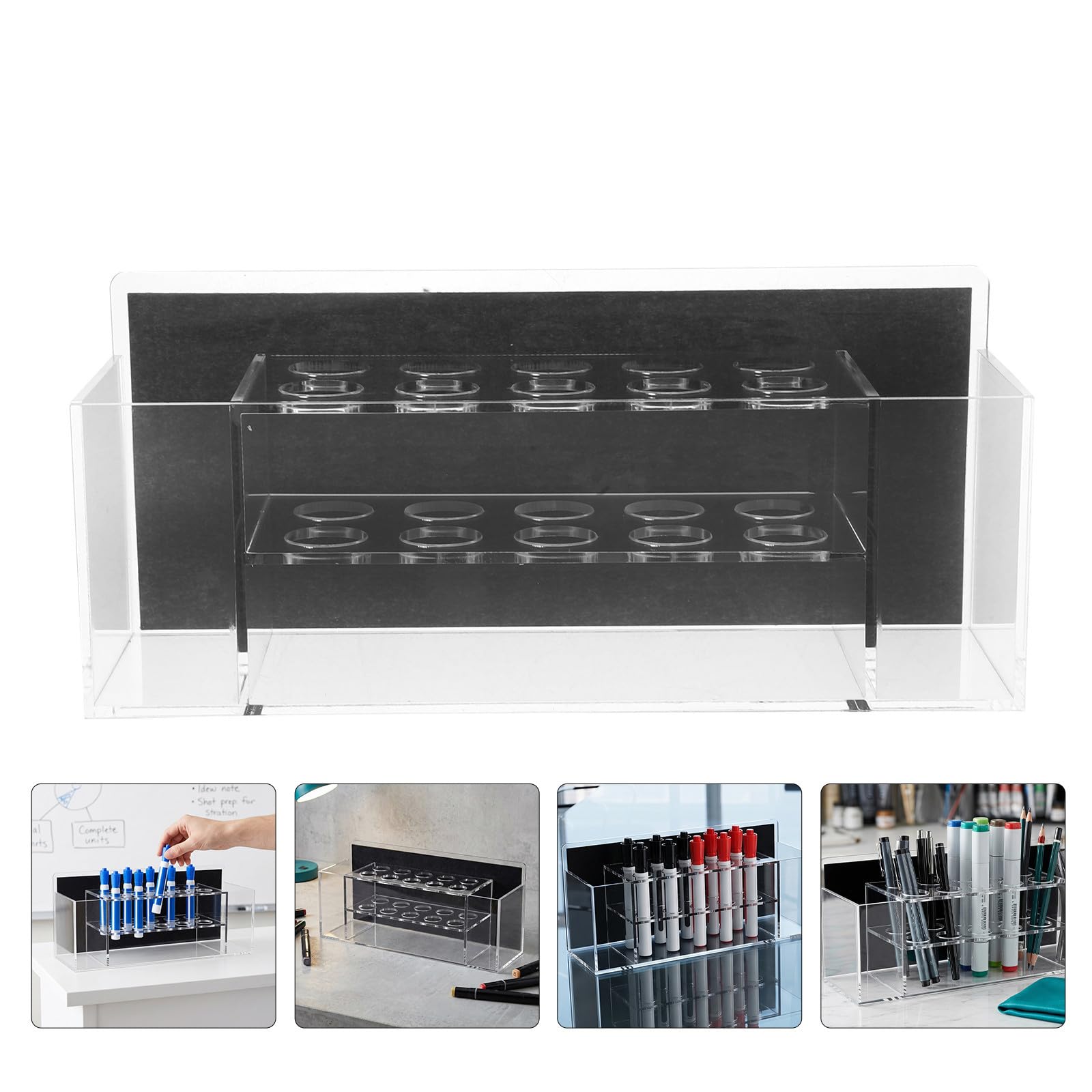 SHINEOFI 2 Pezzi Portapenne in Acrilico Trasparente Supporto Magnetico e Design a Strati per Organizzare Penne e Gessetti, per Scrivanie D'ufficio e Aule