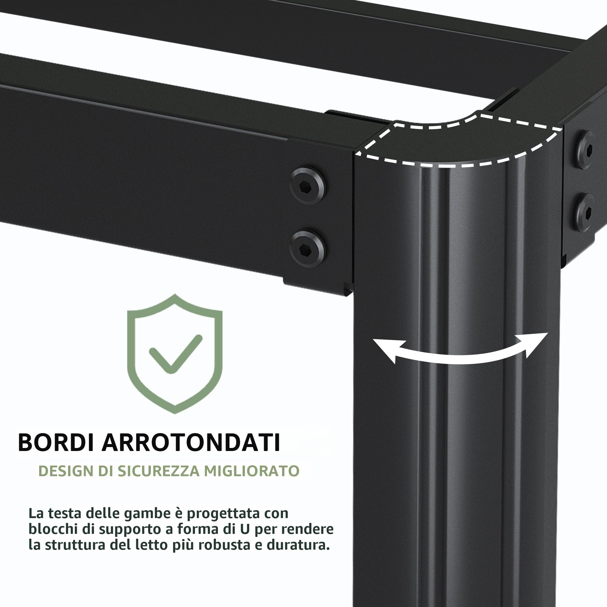 Lutown-Teen Letto 120x190 cm con Rete a Doghe, Struttura Letto Alta 30 cm con Gambe ad Angolo Curvo, Rete una Piazza e Mezza in Ferro, Spazio Aggiuntivo Sotto, Montaggio Facile, Silenzioso, Nero