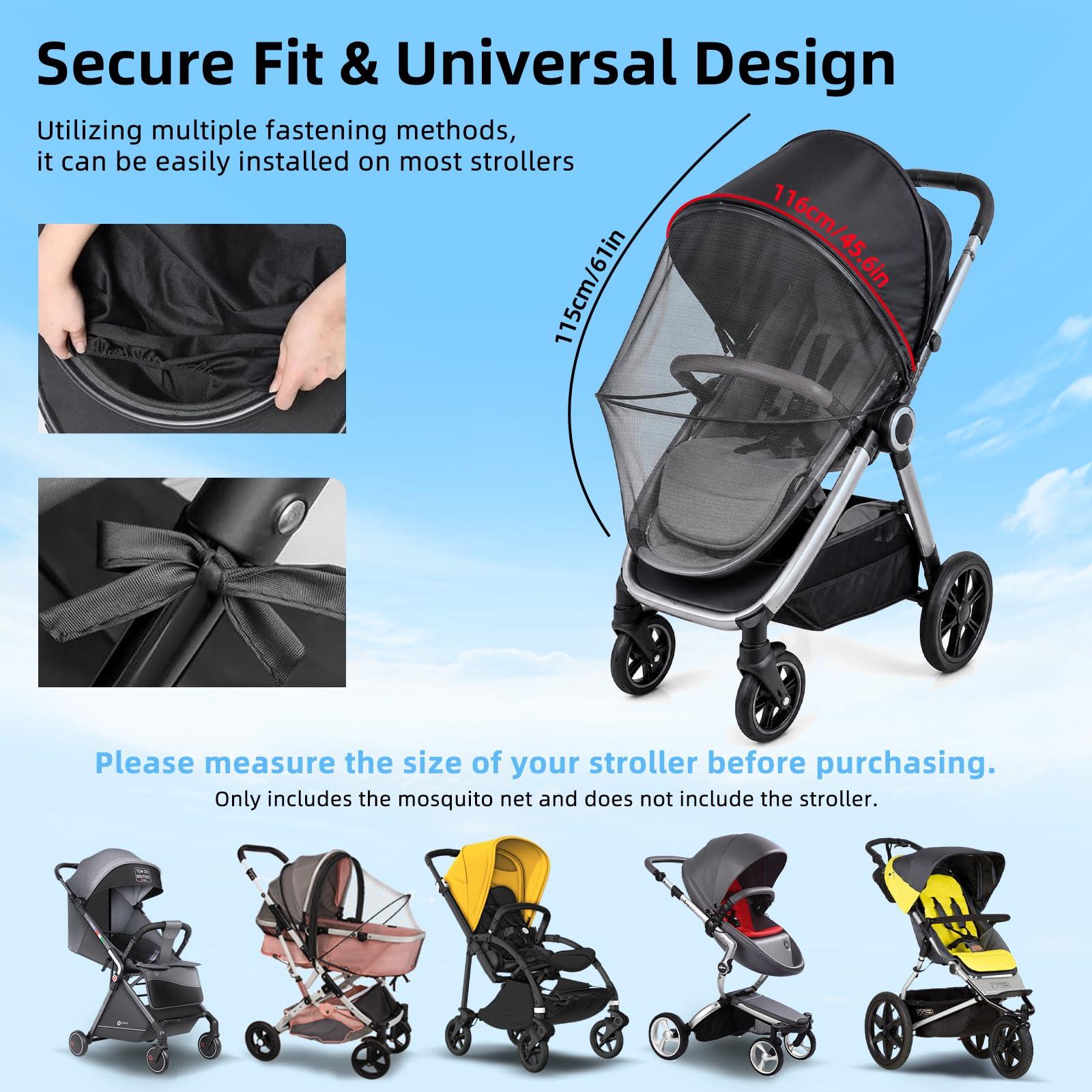 LPZMPZ Moskitonetz Kinderwagen mit Sonnensegel, Insektenschutz Fliegennetz 2-In-1 Sonnenschutz für Kinderwagen & Buggy Universal UV Schutz 50, Mückenschutz Fliegengitter Kinderwagen Schwarz
