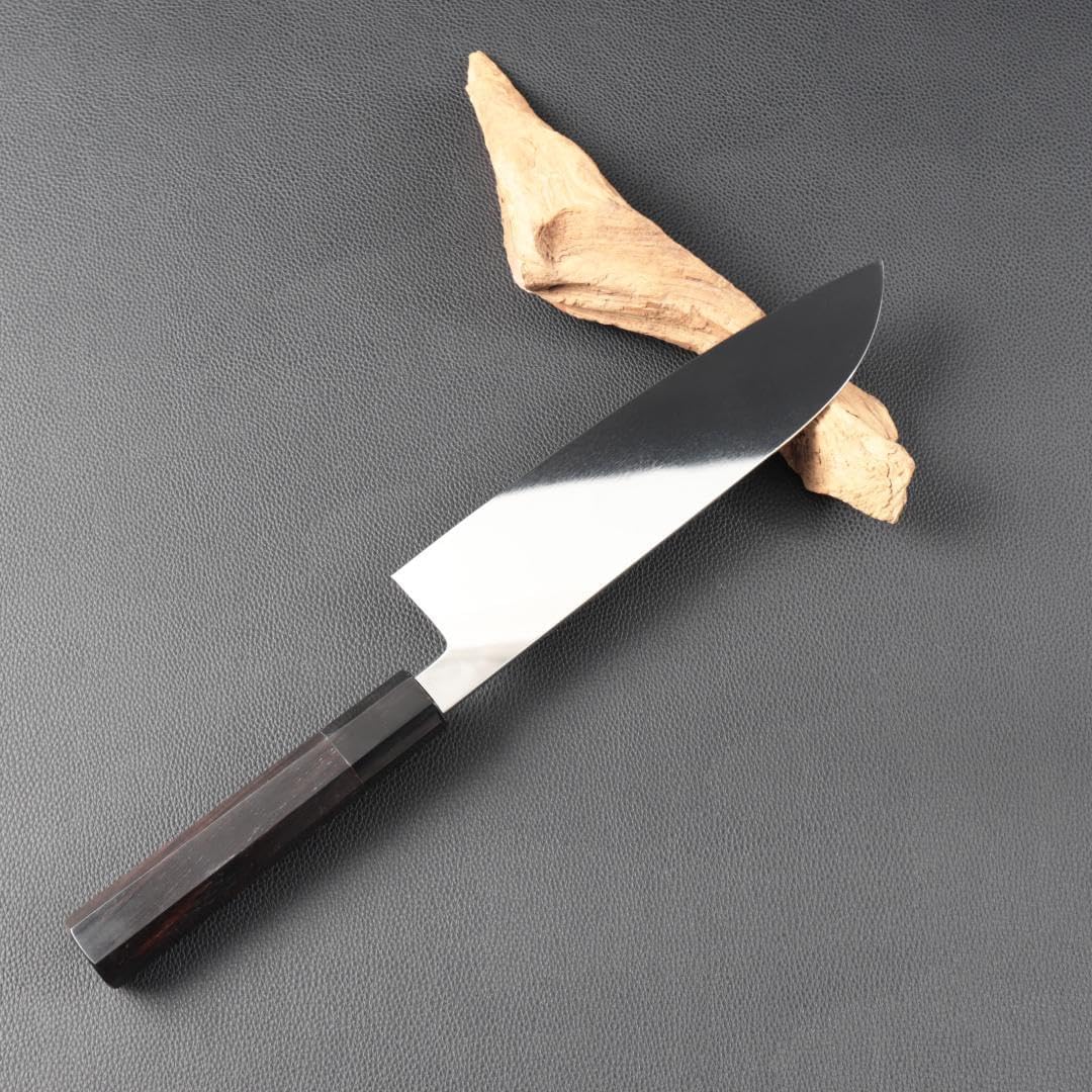 10891 三徳包丁 7寸 鏡面仕上げ 家庭用 業務用 両刃 黒檀黒水牛角