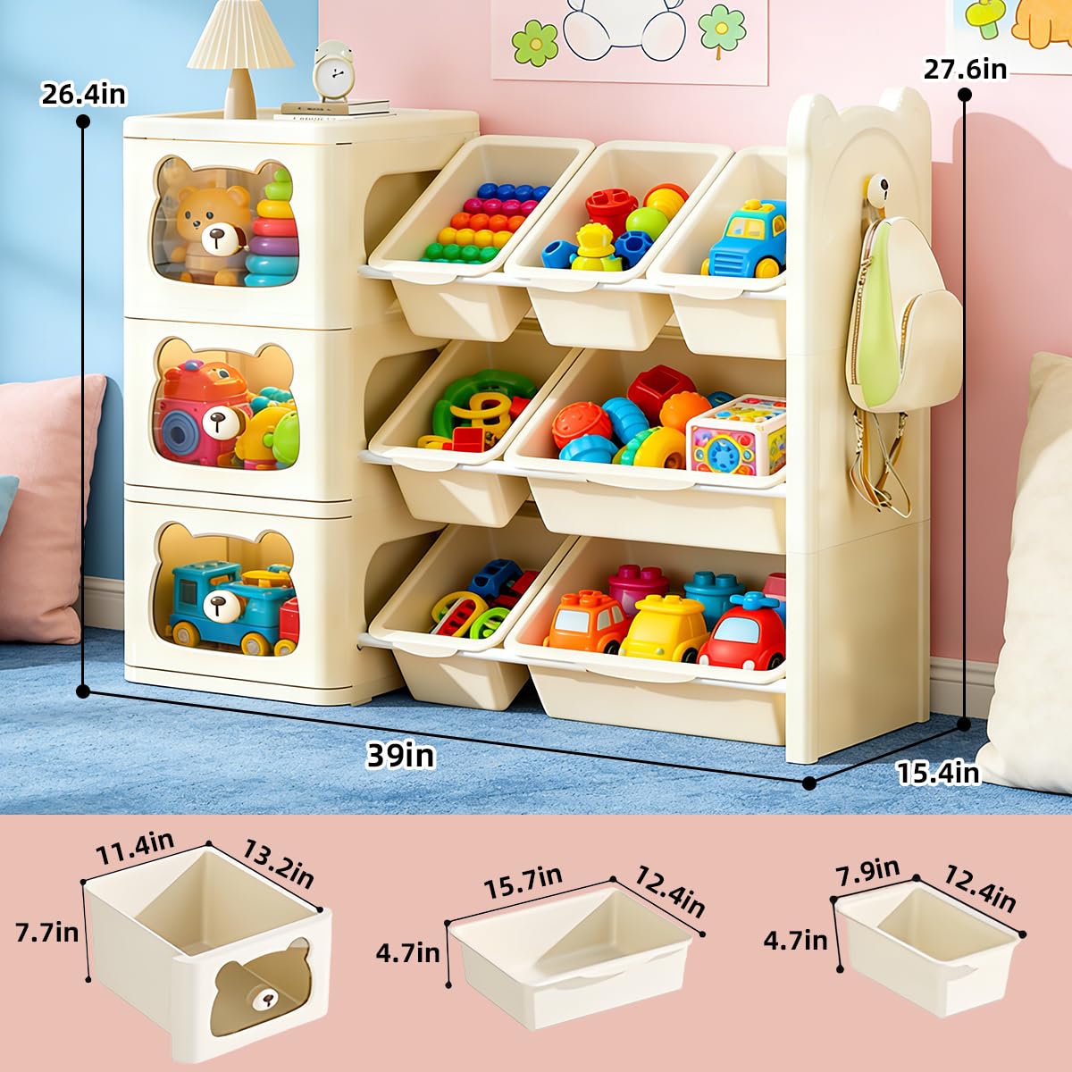 【aya】無垢材　3段おもちゃ棚　オープンシェルフ Amazon.co.jp: おもちゃ収納オーガナイザーと本棚、大きな3段ブック