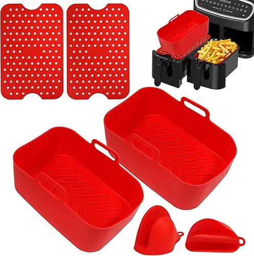 6 Packs Silicone Air Fryer Liner, Air Fryer Silicone Pot Rectangular for Ninja Foodi Dual DZ201 8QT, Replacement Baking Tray for NinjaInstant Vortex