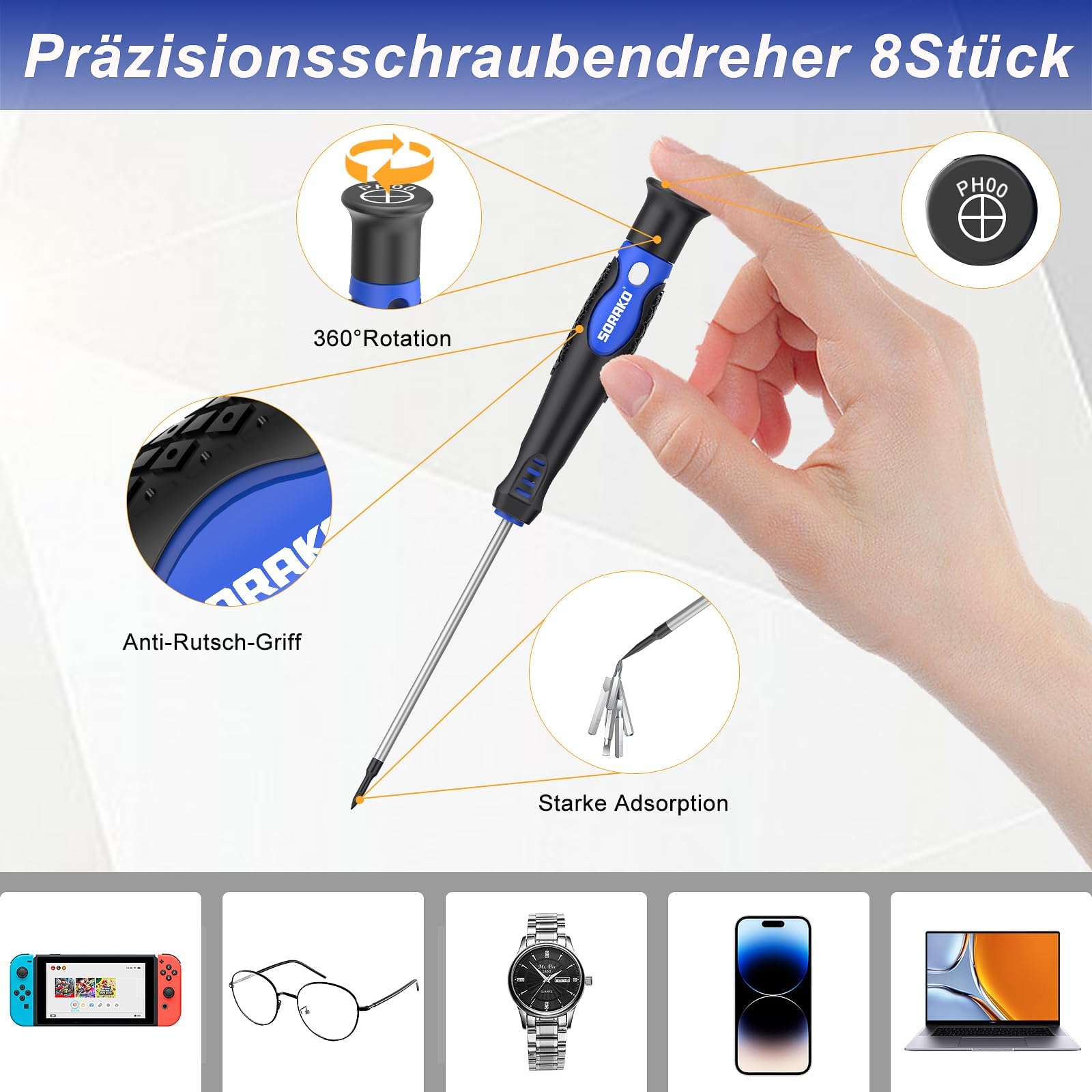 SORAKO Magnetisches Schraubendreher Set 118-teilig, mit Ratschenfunktion | Inklusive Bits, Präzisions- & isolierte Schraubendreher. Ideal für die Wartung zu Hause und im Büro.