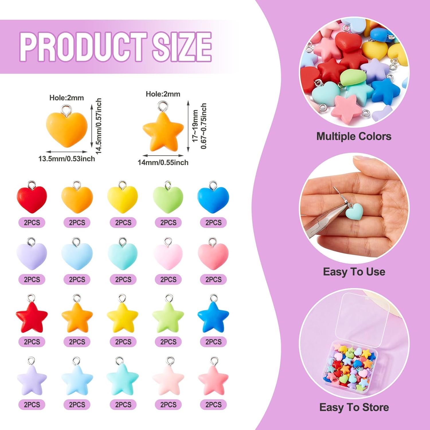 Cheriswelry Resin Charms for Necklace Bracelet 40Pcs Colorful Heart Star Pendants 14.5-19mm for DIY Keychain Lanyard Jewelry Making Xmas Decor - Image 4