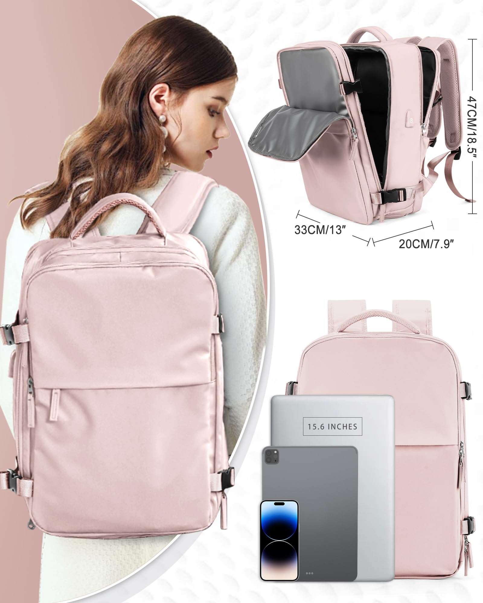 SZSYCN Borse da Cabina per Ryanair 40x20x25 Bagaglio a Mano Easyjet 45x36x20 Zaino Viaggio 40x30x20 Wizzair Zaino da Viaggio aereo Bagaglio a mano Zaino Donna Zaini Casual con scomparto per laptop