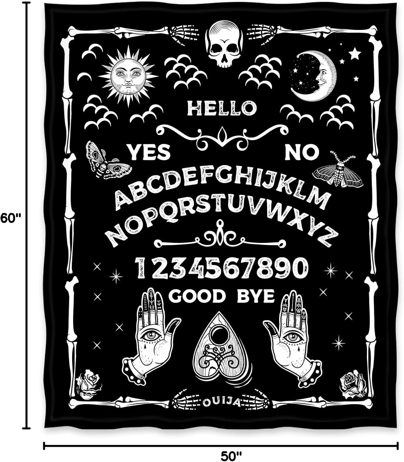 Jekeno Ouija Board Blanket Gothic Witch Gift for Halloween Sun Moon Skeleton Skull Horror Spooky Presents for Women Kids Girls Boys Men Birthday Christmas Decor Throw Blankets Black 50"x60" - Image 7