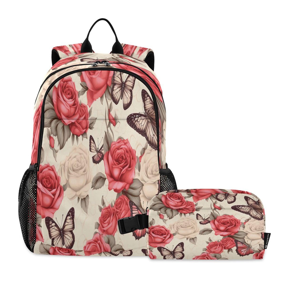 Sac à dos rétro filles garçons imprimé rose papillon Mnsruu grand cartable scolaire