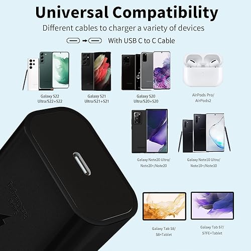 Miniatura 3 de Samsung Galaxy S20 FE 5G S21 S23 Ultra Plus A53 Cargador rápido para teléfono, Samsung USB-C Adaptador de corriente de carga súper rápida 25W PD