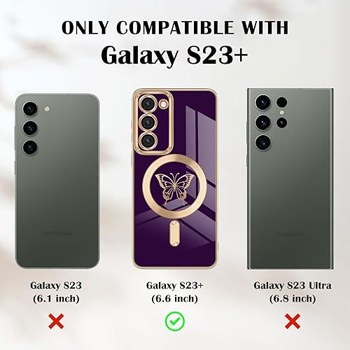 Miniatura 5 de Newseego - Funda magnética para Samsung Galaxy S23 Plus 5G, bonita funda de lujo con borde chapado de mariposa para mujeres, niñas y hombres, TPU