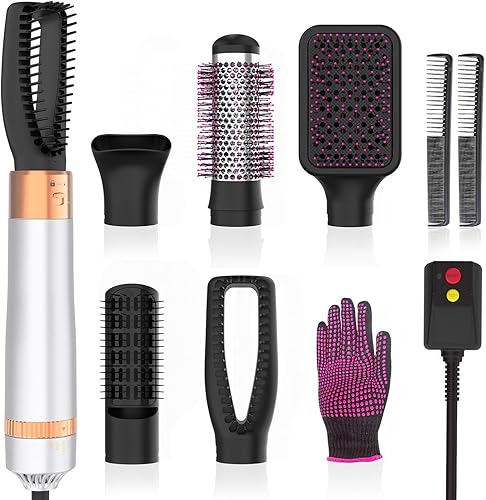 Cepillo secador de pelo, cepillo de aire caliente de iones negativos 5 en 1, diseño de cepillo desmontable e intercambiable, cepillo secador de