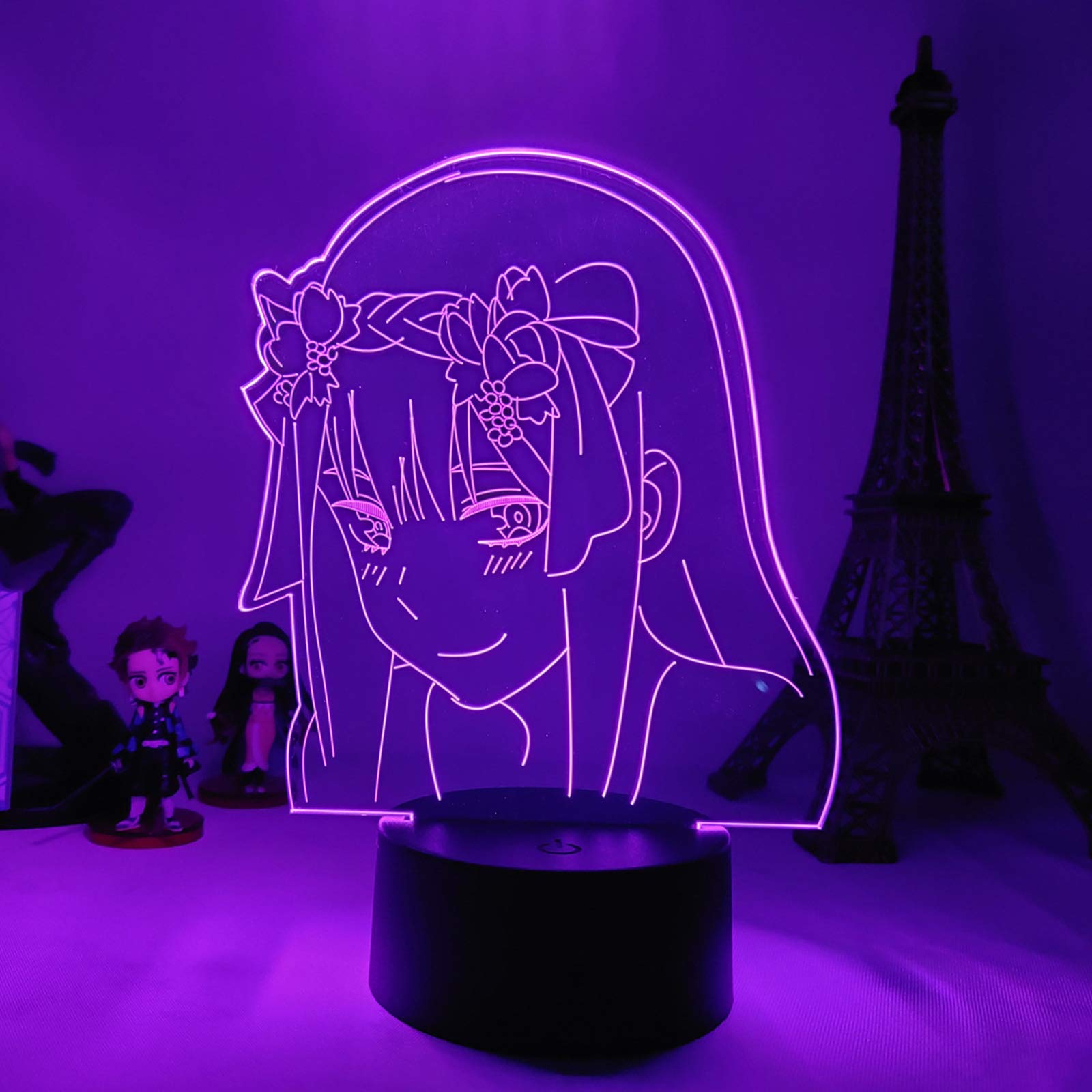 3D Night Light Table Desk Lamp,Darling in Franxx 16 Colors Optical Illusion Touch Control Lights with Acrylic Flat & ABS Base & USB Cable for Christmas Gift