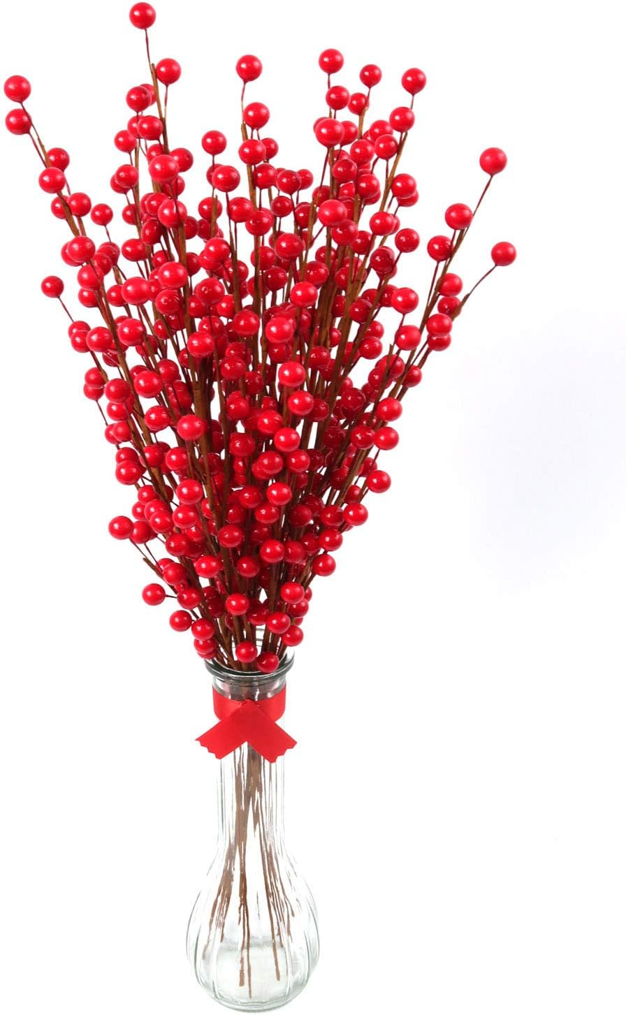 Larksilk 12-Pack 17" Red Berry Stems – Artificial Wired Holly Berry Picks for Christmas Wreaths, Centerpieces, Winter Weddings & Holiday Home Decor | Faux Red Berry Sprays & Crafts