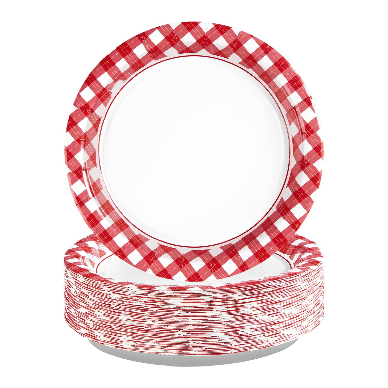100 Pcs Red Gingham Paper Plates 7" Heavy Duty Red and White Buffalo Checked Plaid Dessert Plates Disposable Gingham Party Supplies for Summer Pizza