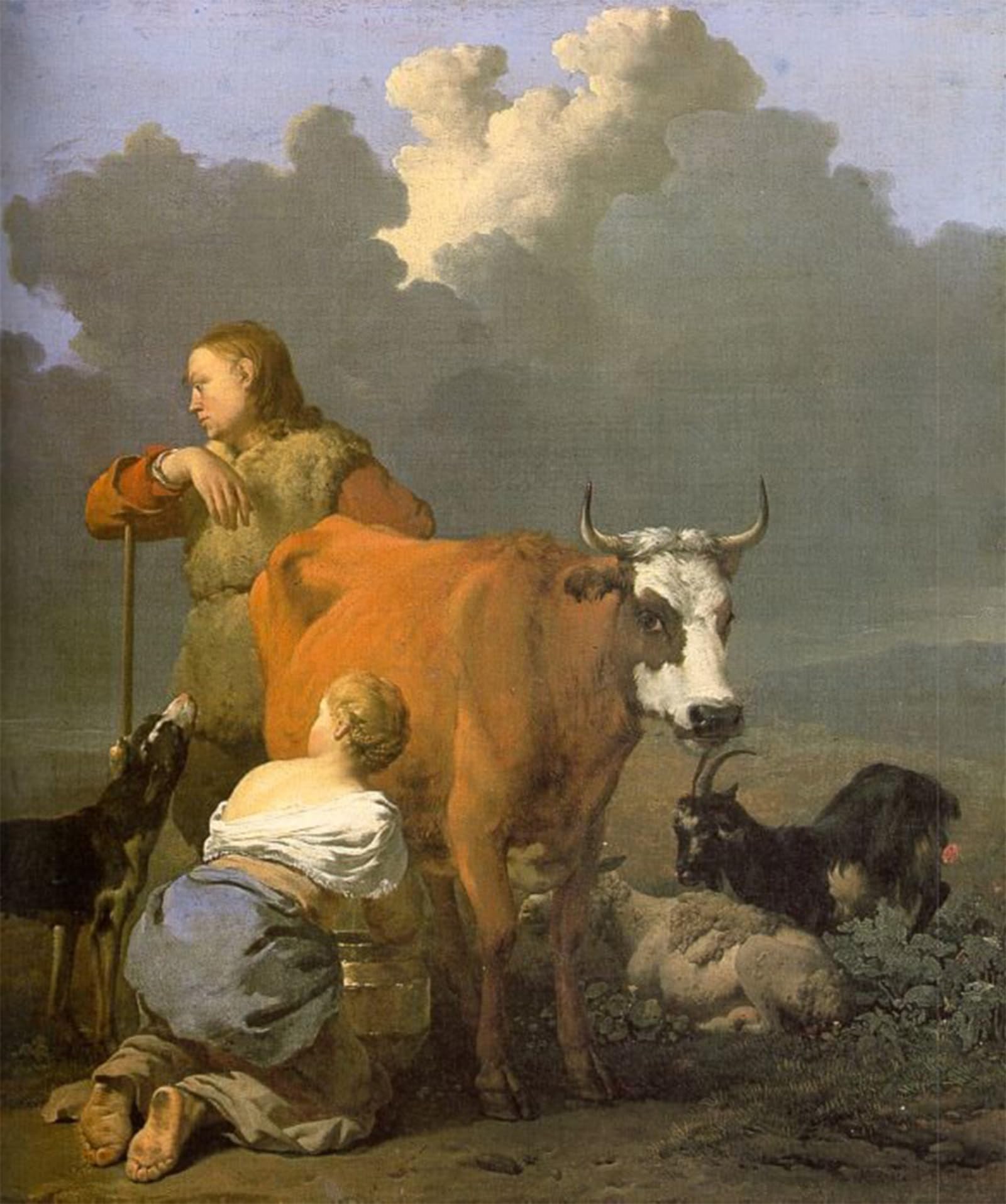 ARTXLXXBN Famous Prints Artwork Pictures Poster Painting Art Woman Milking a Red Karel Dujardin Artwork Landscape Pictures for Home Decor 60x90cm