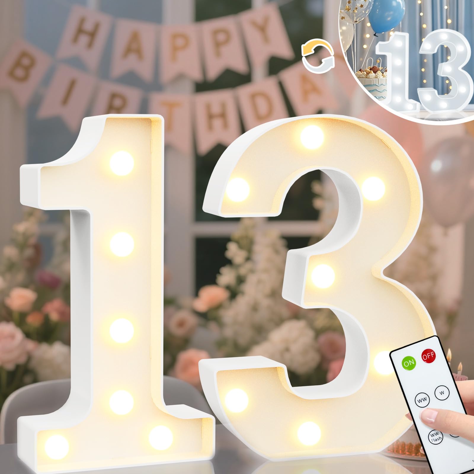 8.8" Decorative LED Light Up Numbers, Marquee Numbers Lights for 7th Birthday Decorations, Lighted Number Sign for Birthday Party Night Lights Wedding Anniversary Home Wall Decor, White Number 7 — view 69