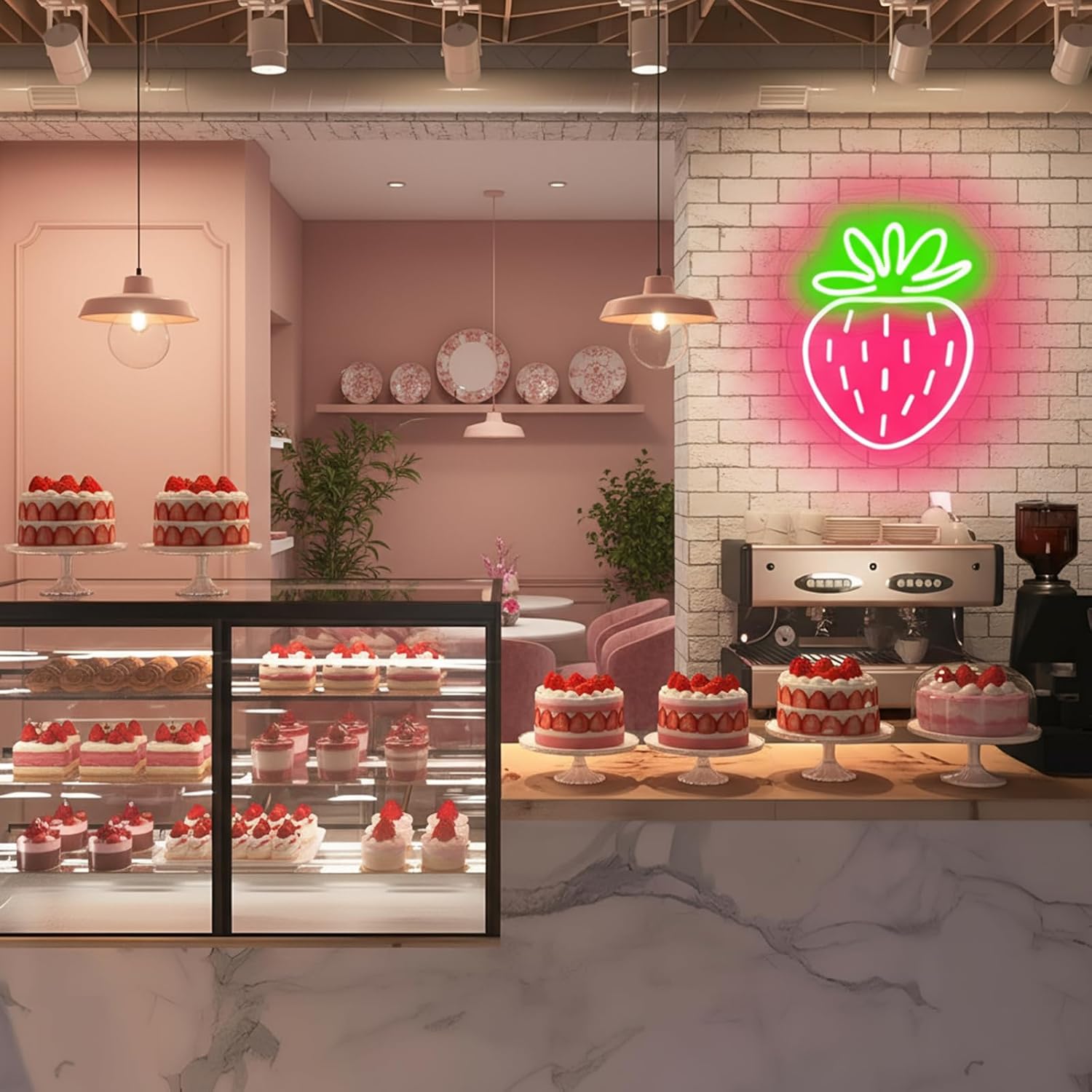 Strawberry Neon Sign, Strawberry Lamp Neon Signs for Wall Decor, LED Sign Strawberry Lamp for Bedroom Decor, Strawberry Night Light Fruit Party Decorations 13.8″×12″