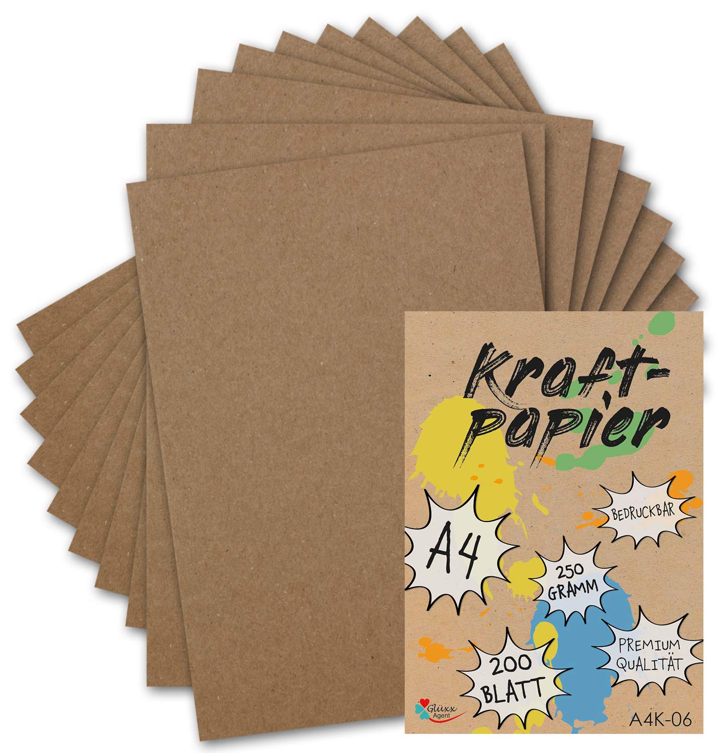 200x Kraftpapier DIN A4 Naturbraun 21 x 29,7cm - 250 gr - Vintage Recycling-Papier ökologisch - Tonkarton Bastelbogen Umweltkarten - Glüxx-Agent