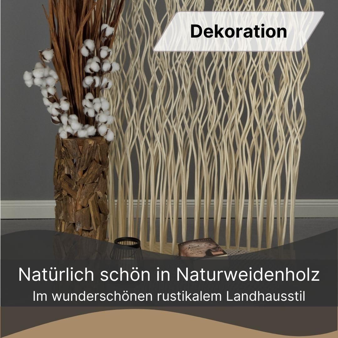 RAUMTEILER Kinki | 110x70x17cm(HxBxT), Weidenholz | Zweig Raumtrenner, Paravent, Deko Stellwand, Mobile Trennwand, Weiden Dekoelement, gewellter Sichtschutz | Farbe: grau