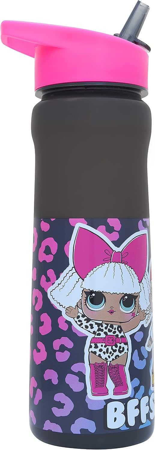 LOL Surprise Water Bottle with Straw, Reusable Kids 600ml PP Drinking Bottle, in Blue and Pink - Image 5