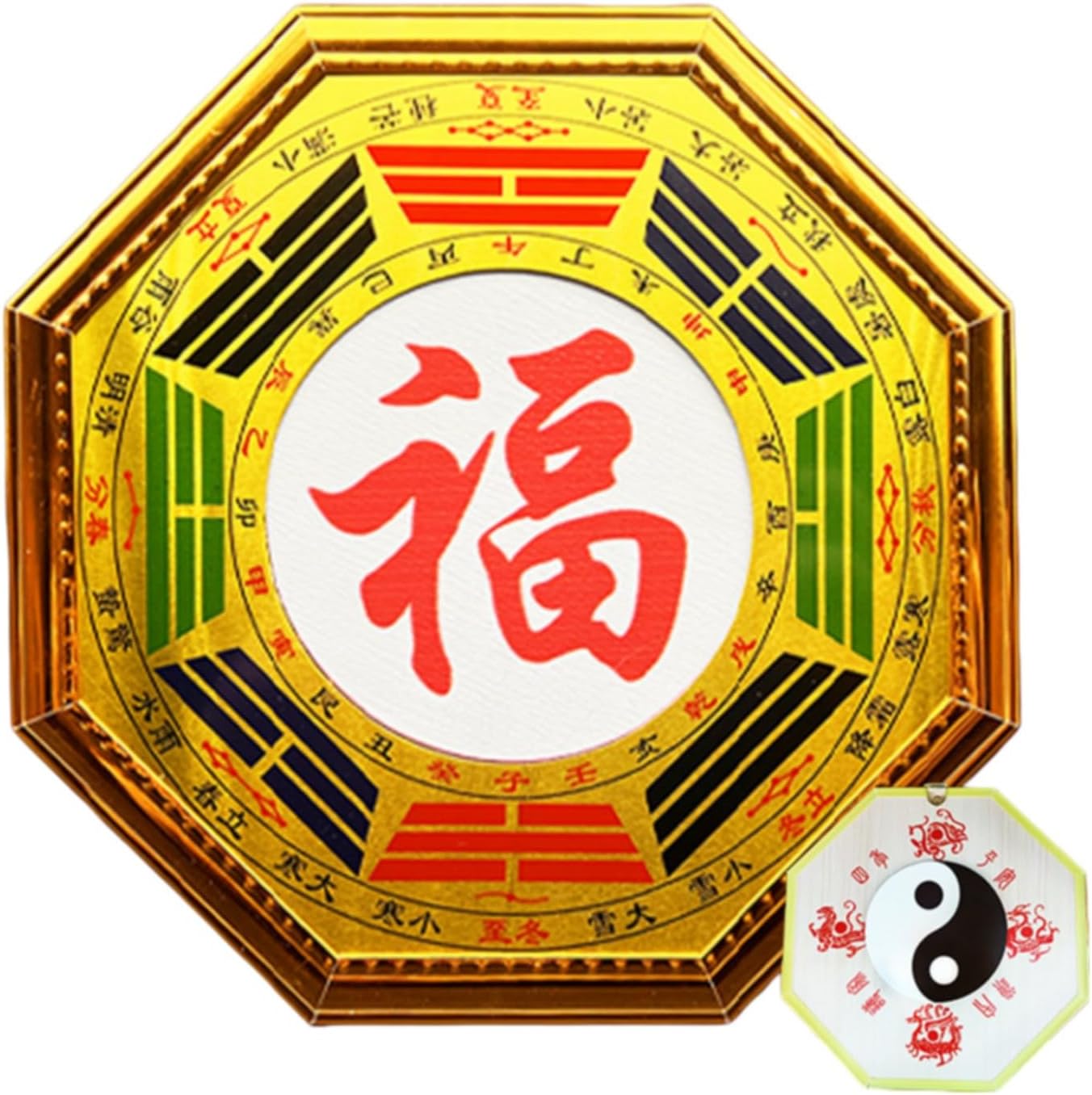 五行八卦福 Feng Shui Good Amulet 摆件背面带阴阳八卦图镜海神门福符大门对门口窗户 fengshui Chinese Tassel Ornaments-1924