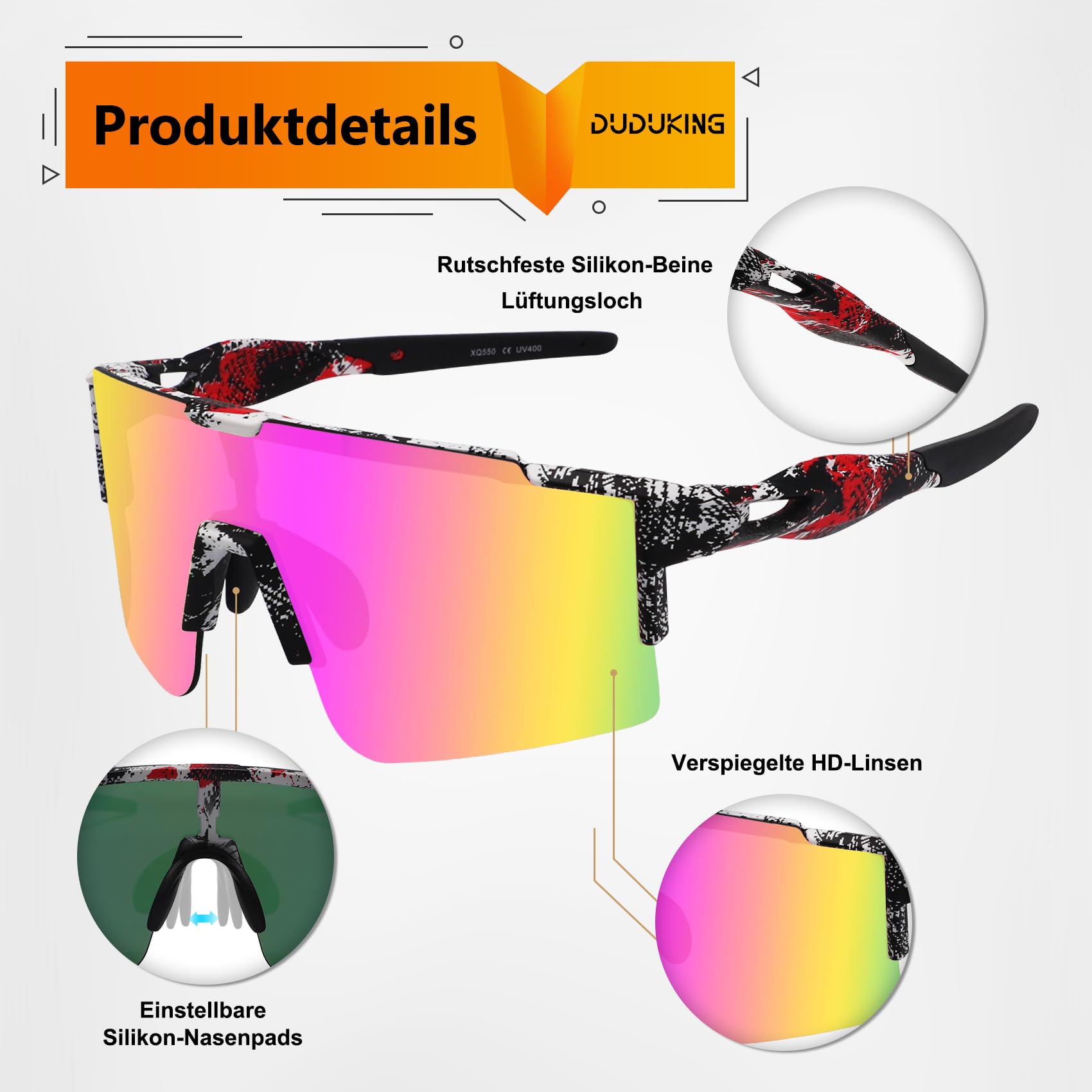 DUDUKING Gafas de sol deportivas para hombre y mujer, con impresión de transferencia de agua, para deportes al aire libre, ciclismo, correr, para running, golf, protección UV 400, gafas de béisbol
