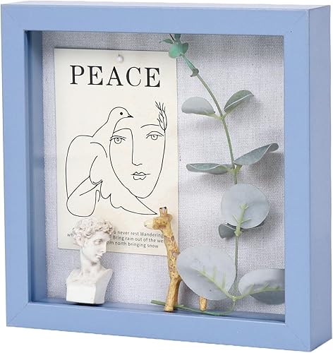 Miniatura 12 de Muzilife - Marco de Sombra con Tablero de Lino, Caja de Exhibición de Madera Profunda y Vidrio, Listo para Colgar, Caja de Recuerdos para Bebé