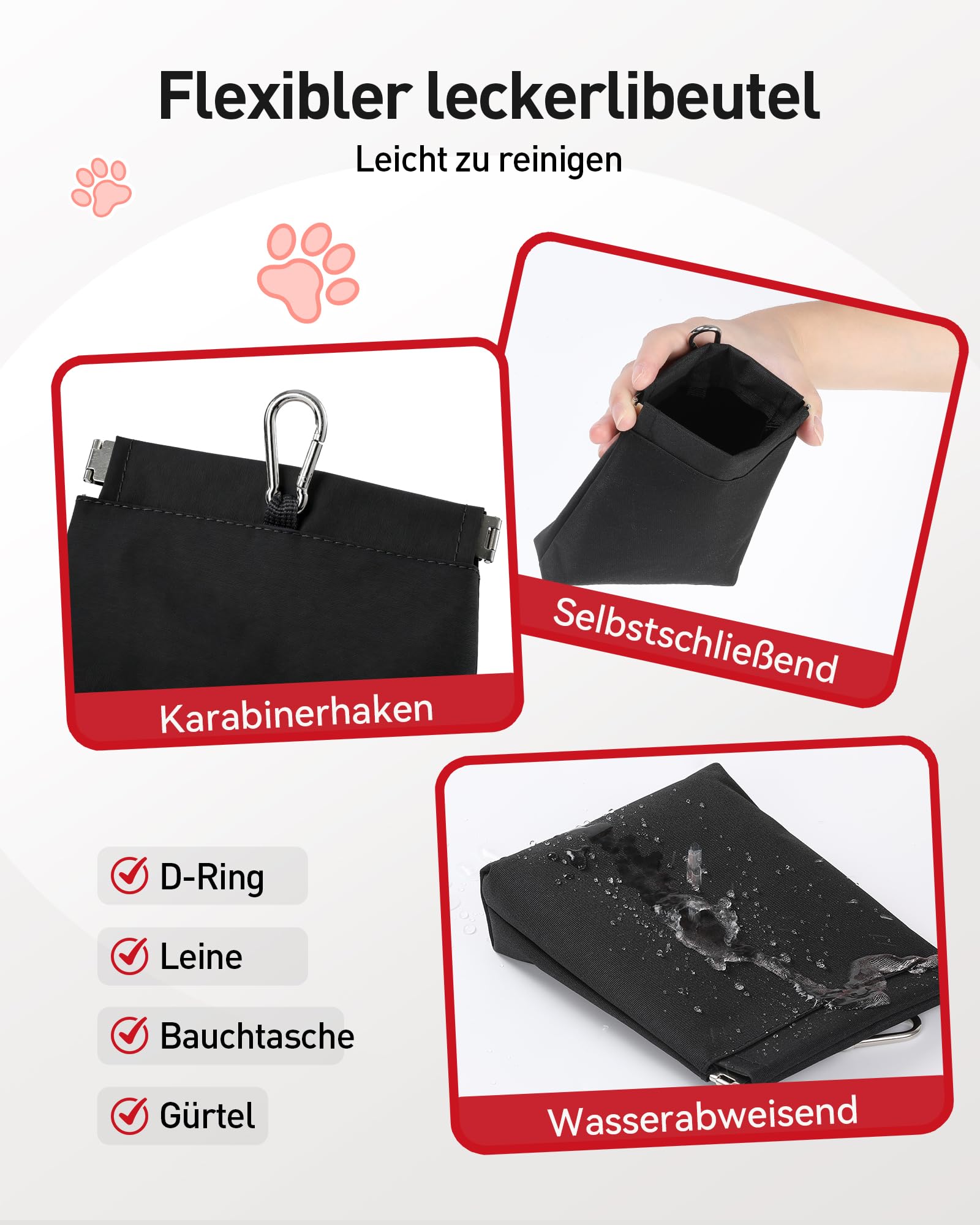 AGPTEK Bauchtasche mit Leckerli-Tasche, Futterbeutel Hunde, Leckerlibeutel für Hunde, leichte Gürteltasche Hüfttaschen für Hundespaziergänge, Reise, Wanderung und Outdoor-Aktivität