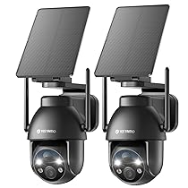 YESYAMO Telecamera Wi-Fi Esterno Senza Fili con Pannello Solare, Videocamera Sorveglianza Esterno a Batteria, 360° PTZ, Visione Notturna A Colori, Audio Bidirezionale, 2.4GHz, IP66 (Nero-2PCS)