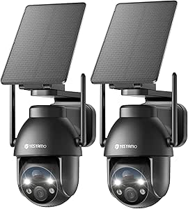 YESYAMO Wireless Outdoor Wi-Fi Camera with Solar Panel, External Battery Surveillance Camera, 360° PTZ, Colour Night Vision, Two-Way Audio, 2.4 GHz, IP66 (Black) asin的图片