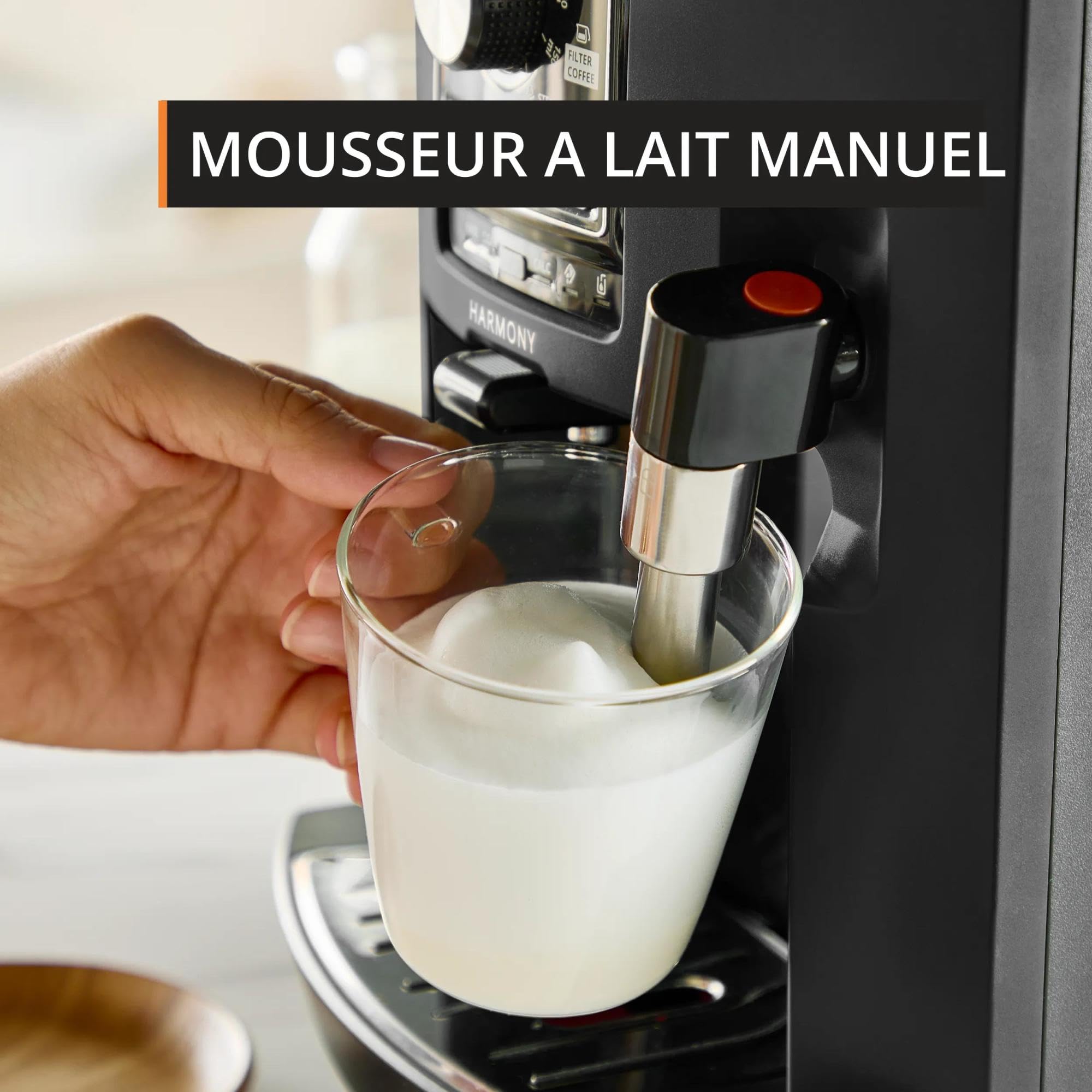Krups Harmony, Machine espresso entièrement automatique avec buse vapeur, 4 boissons, Mousseur à lait manuel, Noir, EA5088E0