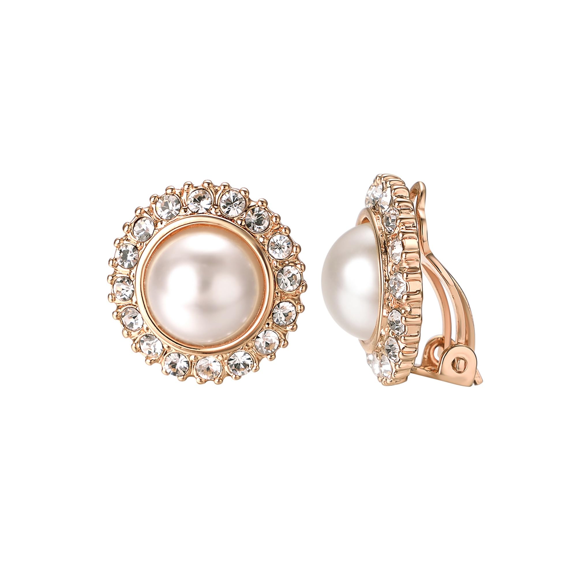 Yoursfs Ivory Pearl Clip On Earrings For Women 18k Gold Plated Flower Wedding Fashion Jewelry CZ Dainty Earring