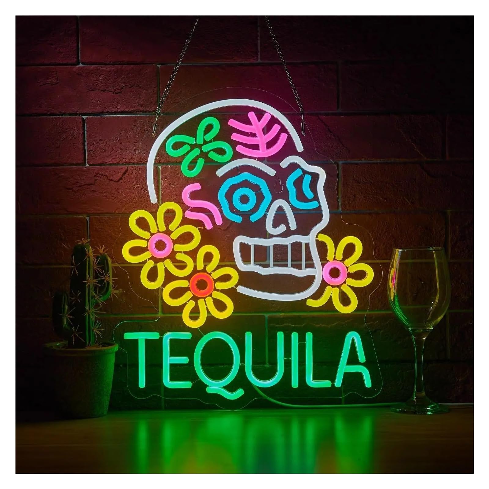 SHOUXI Sign Lamp Tequila Neon Sign Skull LED Light Dimmable for Beer Bar Pub Party Man Cave Bistro Club Wall Decor 48.7cmx39.6cm